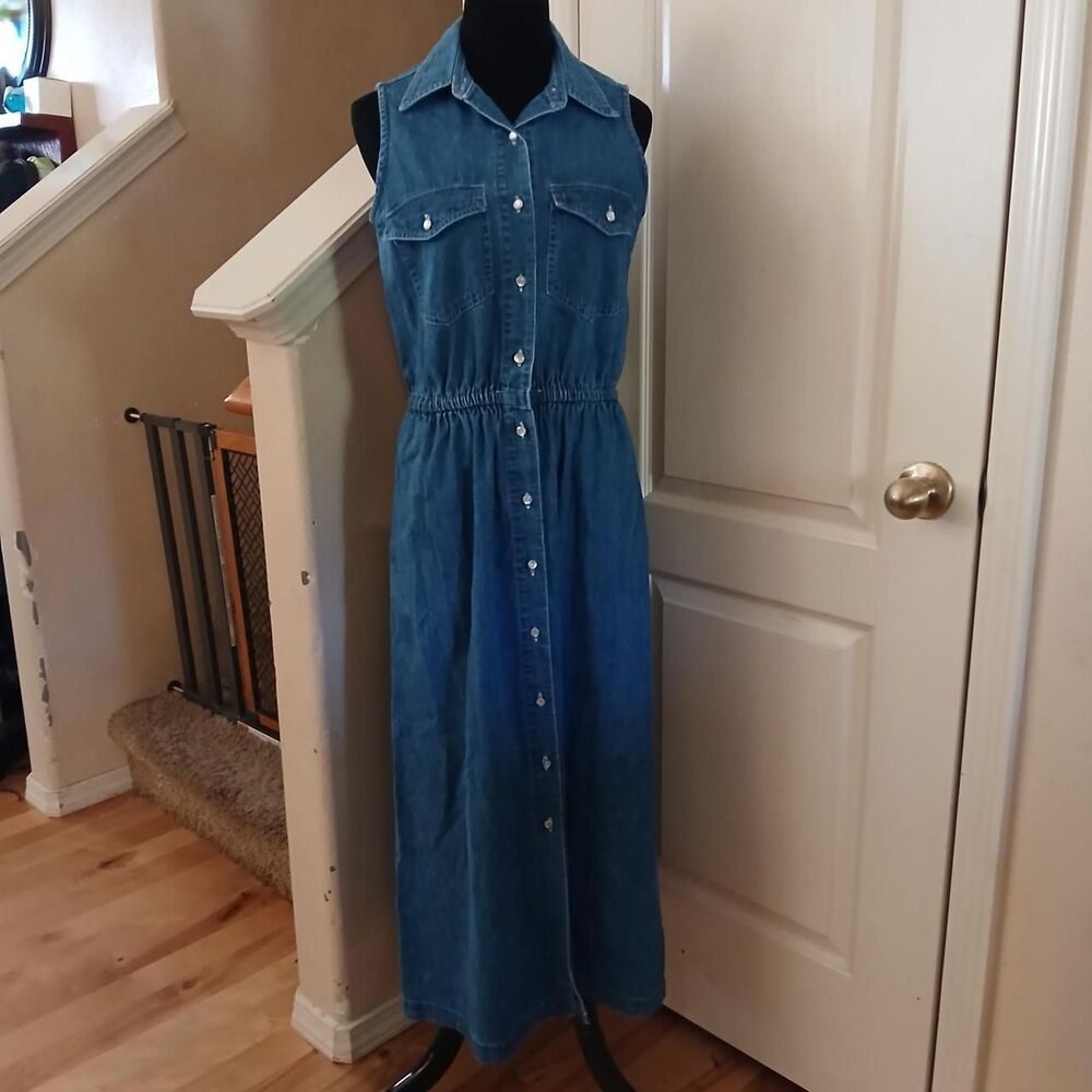 Vintage 1997 Gap Denim Button Up Sleeveless Maxi Dress S Teachercore Cottage